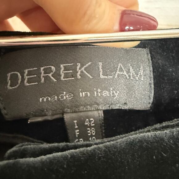 DEREK LAM Women's 6 Black Velvet Straight Leg Tuxedo Stripe Pant MADE IN ITALY - Picture 7 of 12